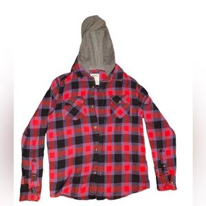 Boys Hooded Plaid Shirt